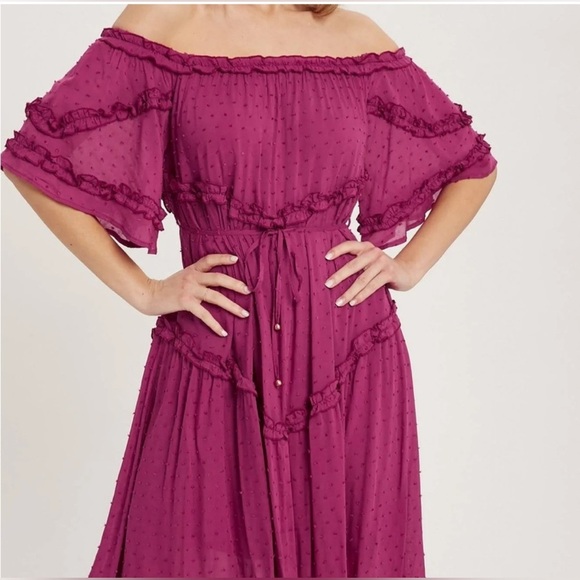 Bluivy Dresses & Skirts - Blu ivy Frill detail off shoulder midi dress size L New with tag